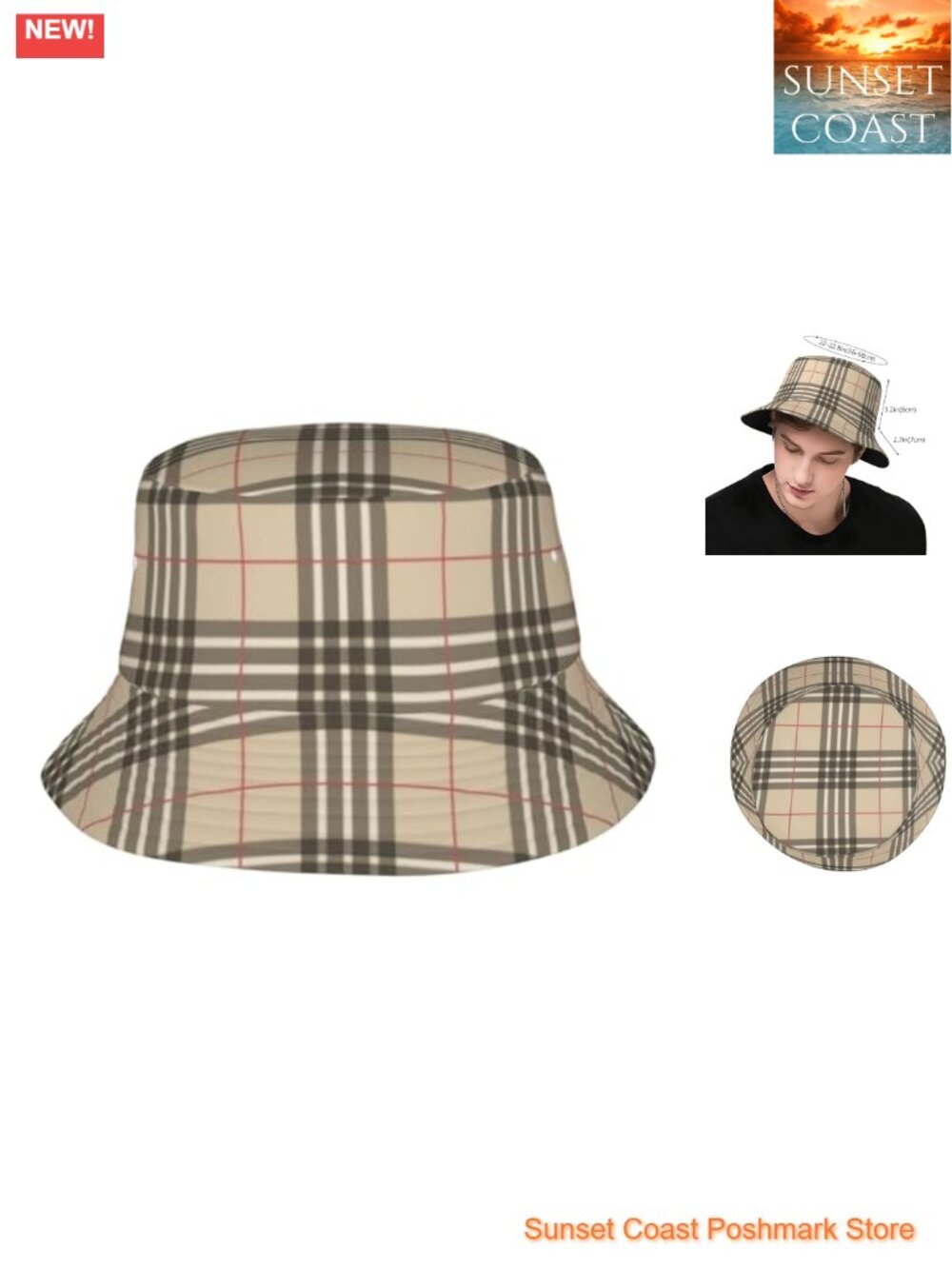 Unisex Plaid Bucket Hat Polyester Packable Sun Hat Beach Fisherman Cap